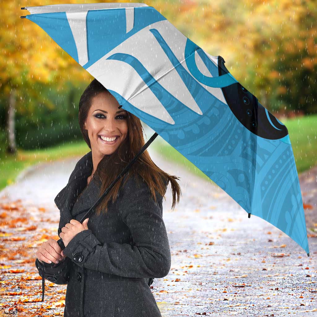 New Zealand Lawn Bowls Prostate Cancer Custom Umbrella Aotearoa Maori Silver Fern Blue Ribbon LT14 - Polynesian Pride