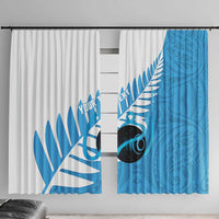 New Zealand Lawn Bowls Prostate Cancer Custom Window Curtain Aotearoa Maori Silver Fern Blue Ribbon LT14 With Hooks Blue - Polynesian Pride