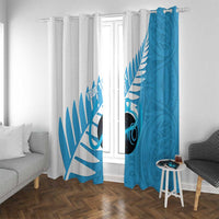New Zealand Lawn Bowls Prostate Cancer Custom Window Curtain Aotearoa Maori Silver Fern Blue Ribbon LT14 With Grommets Blue - Polynesian Pride