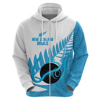 New Zealand Lawn Bowls Prostate Cancer Custom Zip Hoodie Aotearoa Maori Silver Fern Blue Ribbon LT14 - Polynesian Pride