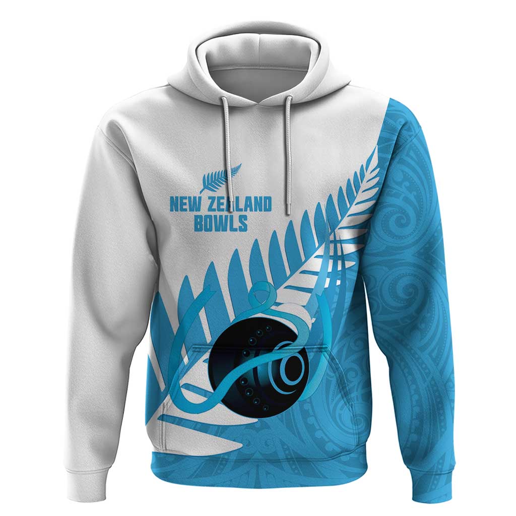 New Zealand Lawn Bowls Prostate Cancer Custom Zip Hoodie Aotearoa Maori Silver Fern Blue Ribbon LT14 Pullover Hoodie Blue - Polynesian Pride