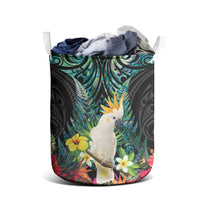 Sulphur-crested Cockatoo New Zealand Laundry Basket Paua Shell Aotearoa Maori Tropical Flowers LT14 - Polynesian Pride