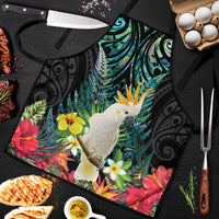 Sulphur-crested Cockatoo New Zealand Apron Paua Shell Aotearoa Maori Tropical Flowers LT14 Black - Polynesian Pride
