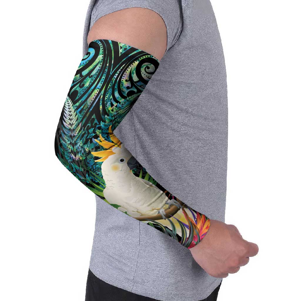 Sulphur-crested Cockatoo New Zealand Arm Sleeves Paua Shell Aotearoa Maori Tropical Flowers LT14 - Polynesian Pride