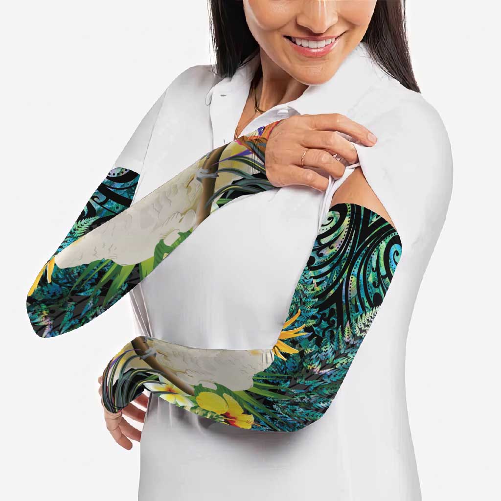 Sulphur-crested Cockatoo New Zealand Arm Sleeves Paua Shell Aotearoa Maori Tropical Flowers LT14 - Polynesian Pride