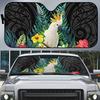 Sulphur-crested Cockatoo New Zealand Auto Sun Shade Paua Shell Aotearoa Maori Tropical Flowers LT14 Black - Polynesian Pride