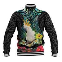 Sulphur-crested Cockatoo New Zealand Baseball Jacket Paua Shell Aotearoa Maori Tropical Flowers LT14 - Polynesian Pride