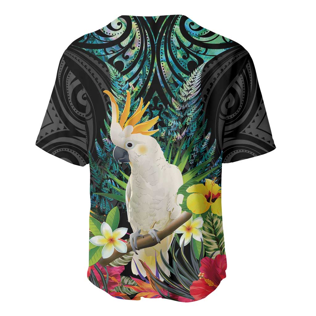 Sulphur-crested Cockatoo New Zealand Baseball Jersey Paua Shell Aotearoa Maori Tropical Flowers LT14 - Polynesian Pride