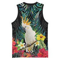 Sulphur-crested Cockatoo New Zealand Basketball Jersey Paua Shell Aotearoa Maori Tropical Flowers LT14 - Polynesian Pride