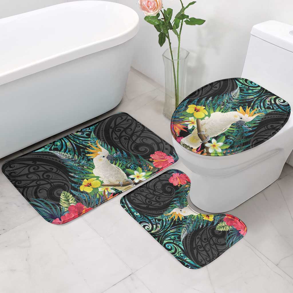 Sulphur-crested Cockatoo New Zealand Bathroom Set Paua Shell Aotearoa Maori Tropical Flowers LT14 - Polynesian Pride