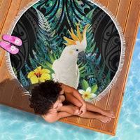 Sulphur-crested Cockatoo New Zealand Beach Blanket Paua Shell Aotearoa Maori Tropical Flowers LT14 - Polynesian Pride