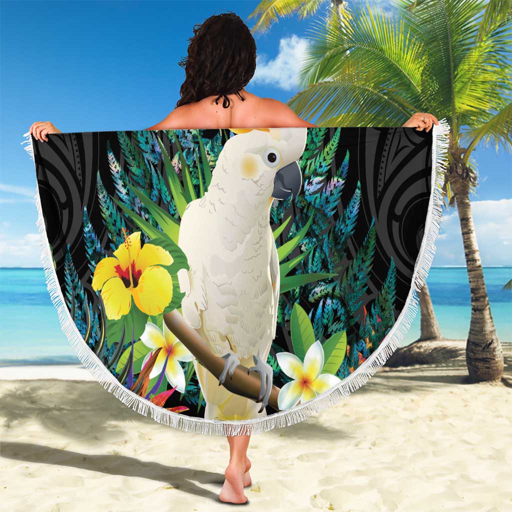 Sulphur-crested Cockatoo New Zealand Beach Blanket Paua Shell Aotearoa Maori Tropical Flowers LT14 - Polynesian Pride