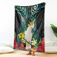 Sulphur-crested Cockatoo New Zealand Blanket Paua Shell Aotearoa Maori Tropical Flowers LT14 - Polynesian Pride