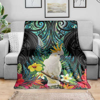 Sulphur-crested Cockatoo New Zealand Blanket Paua Shell Aotearoa Maori Tropical Flowers LT14 - Polynesian Pride