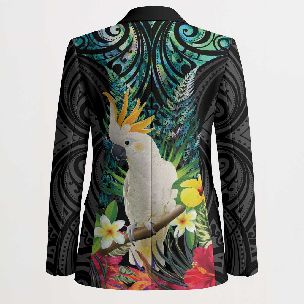 Sulphur-crested Cockatoo New Zealand Blazer Paua Shell Aotearoa Maori Tropical Flowers LT14 - Polynesian Pride