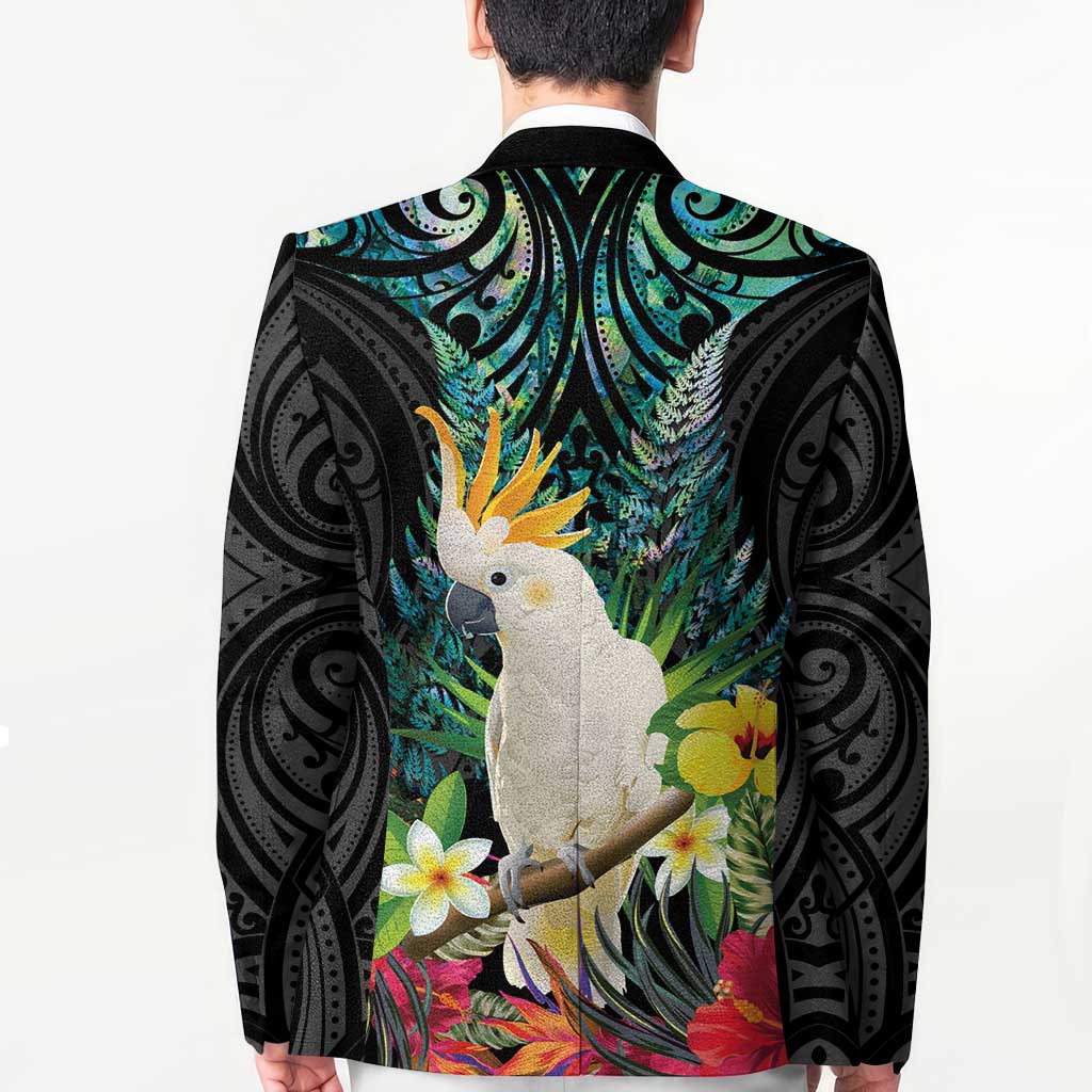 Sulphur-crested Cockatoo New Zealand Blazer Paua Shell Aotearoa Maori Tropical Flowers LT14 - Polynesian Pride