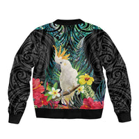 Sulphur-crested Cockatoo New Zealand Bomber Jacket Paua Shell Aotearoa Maori Tropical Flowers LT14 - Polynesian Pride