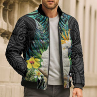 Sulphur-crested Cockatoo New Zealand Bomber Puffer Jacket Paua Shell Aotearoa Maori Tropical Flowers LT14 - Polynesian Pride