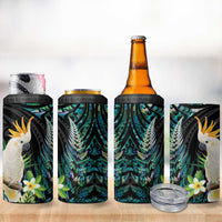 Sulphur-crested Cockatoo New Zealand 4 in 1 Can Cooler Tumbler Paua Shell Aotearoa Maori Tropical Flowers LT14 - Polynesian Pride