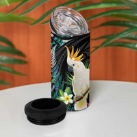 Sulphur-crested Cockatoo New Zealand 4 in 1 Can Cooler Tumbler Paua Shell Aotearoa Maori Tropical Flowers LT14 - Polynesian Pride