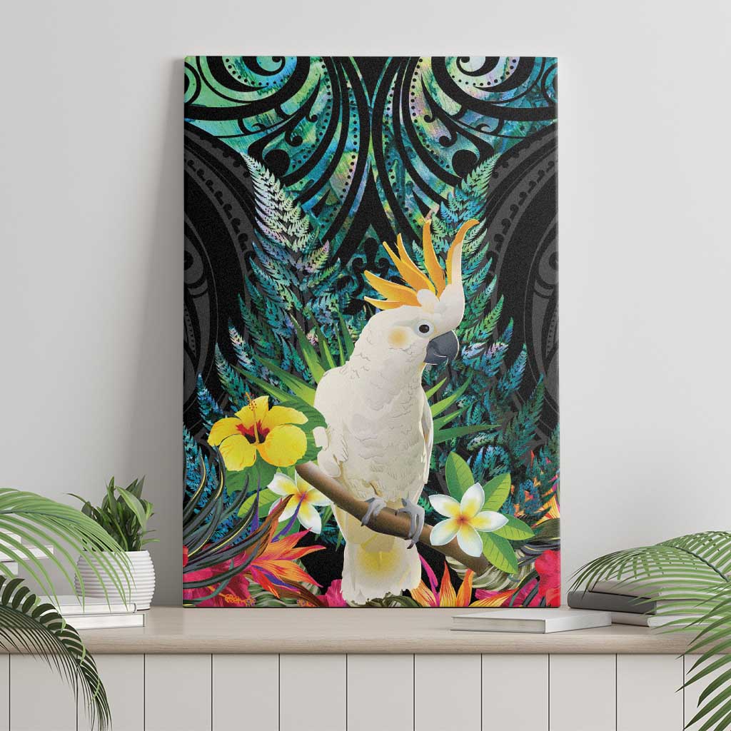 Sulphur-crested Cockatoo New Zealand Canvas Wall Art Paua Shell Aotearoa Maori Tropical Flowers LT14 - Polynesian Pride