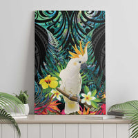 Sulphur-crested Cockatoo New Zealand Canvas Wall Art Paua Shell Aotearoa Maori Tropical Flowers LT14 - Polynesian Pride