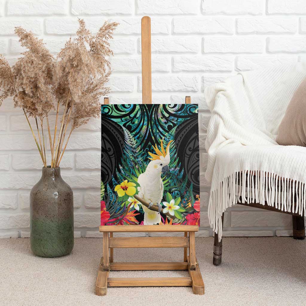 Sulphur-crested Cockatoo New Zealand Canvas Wall Art Paua Shell Aotearoa Maori Tropical Flowers LT14 - Polynesian Pride