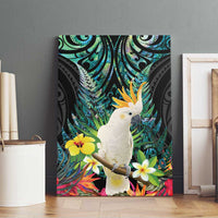 Sulphur-crested Cockatoo New Zealand Canvas Wall Art Paua Shell Aotearoa Maori Tropical Flowers LT14 - Polynesian Pride