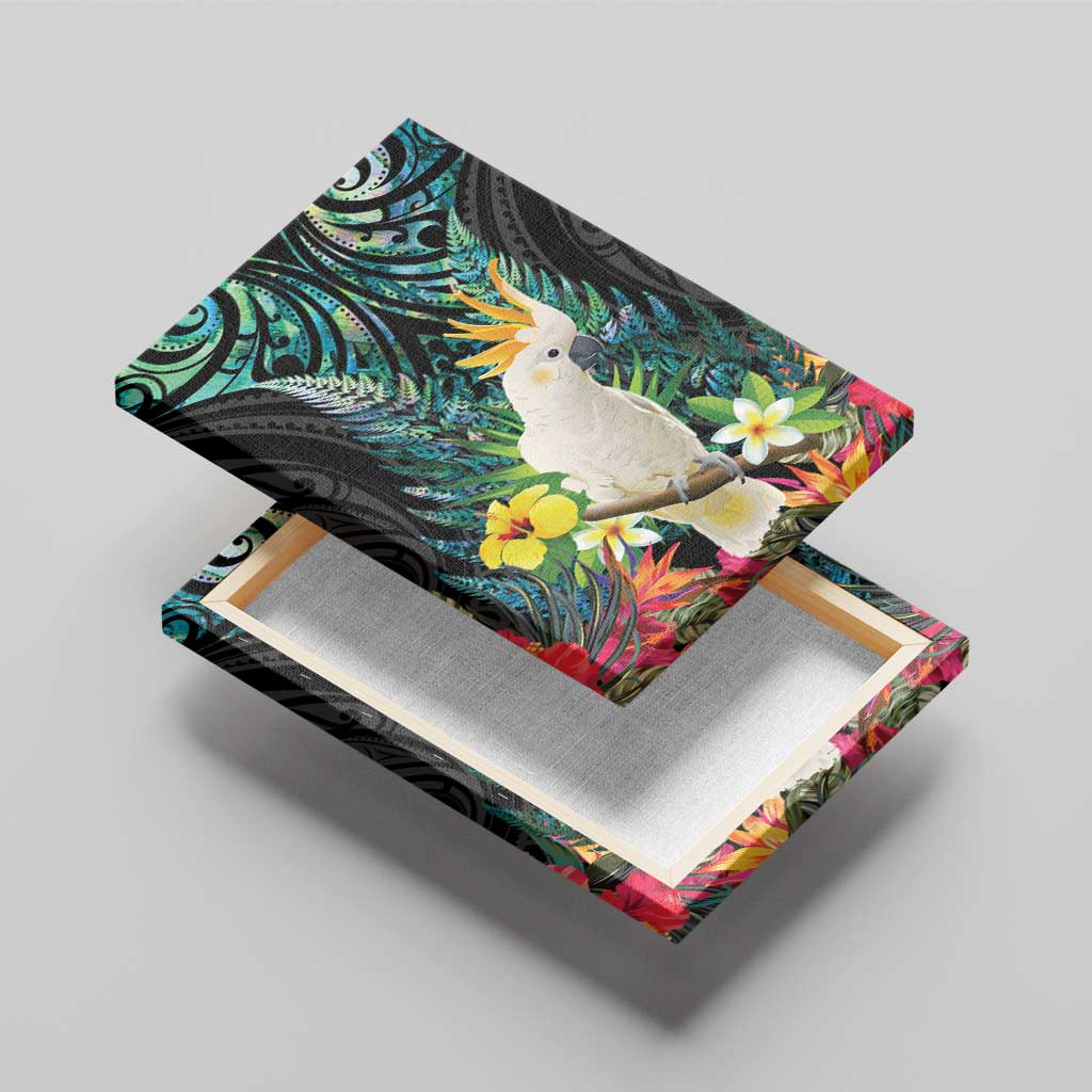 Sulphur-crested Cockatoo New Zealand Canvas Wall Art Paua Shell Aotearoa Maori Tropical Flowers LT14 - Polynesian Pride