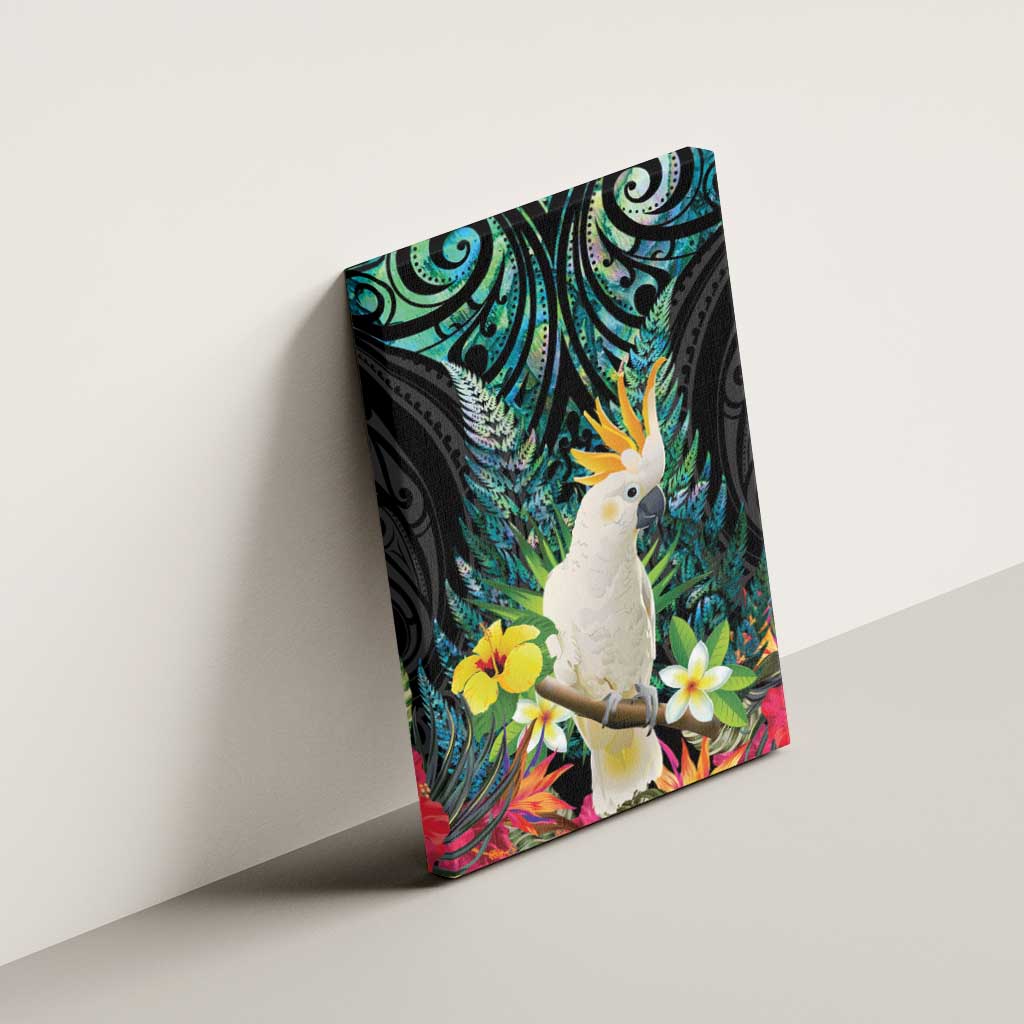 Sulphur-crested Cockatoo New Zealand Canvas Wall Art Paua Shell Aotearoa Maori Tropical Flowers LT14 - Polynesian Pride