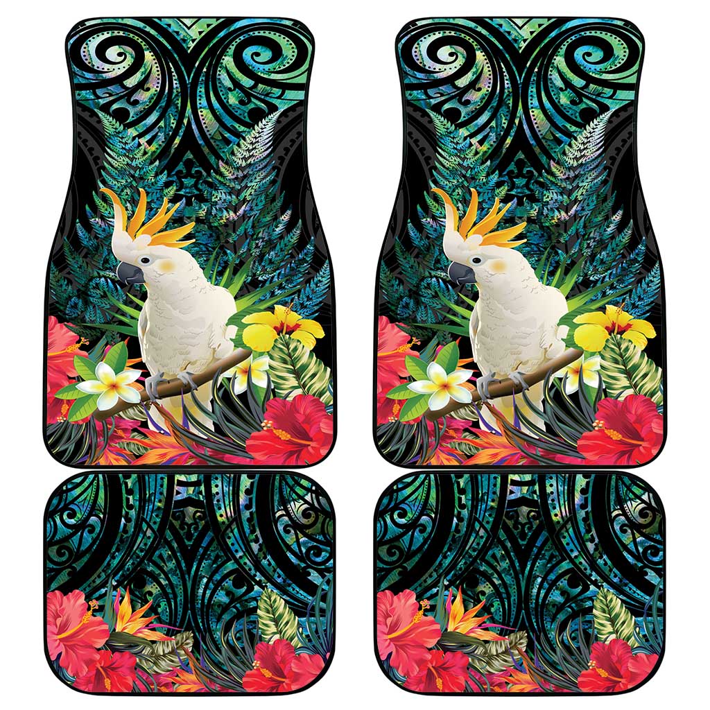 Sulphur-crested Cockatoo New Zealand Car Mats Paua Shell Aotearoa Maori Tropical Flowers LT14 - Polynesian Pride