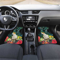 Sulphur-crested Cockatoo New Zealand Car Mats Paua Shell Aotearoa Maori Tropical Flowers LT14 Set 2pcs - Front Black - Polynesian Pride