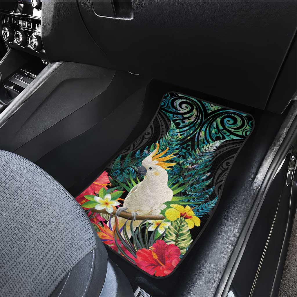 Sulphur-crested Cockatoo New Zealand Car Mats Paua Shell Aotearoa Maori Tropical Flowers LT14 - Polynesian Pride
