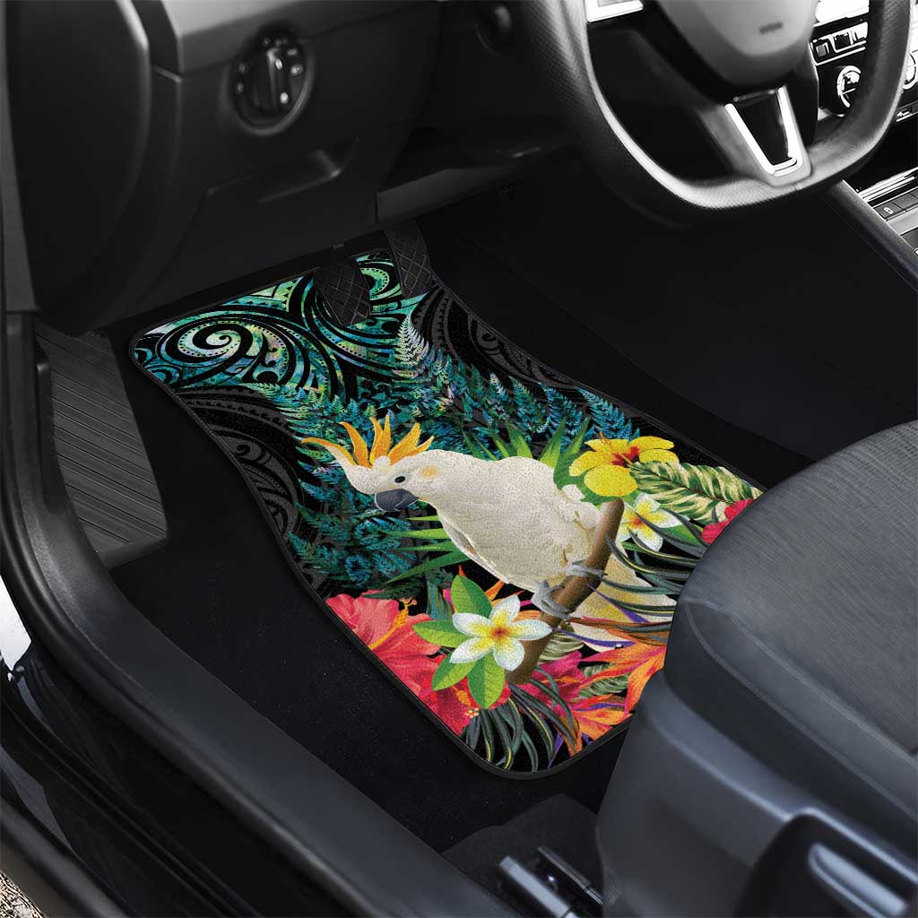 Sulphur-crested Cockatoo New Zealand Car Mats Paua Shell Aotearoa Maori Tropical Flowers LT14 - Polynesian Pride