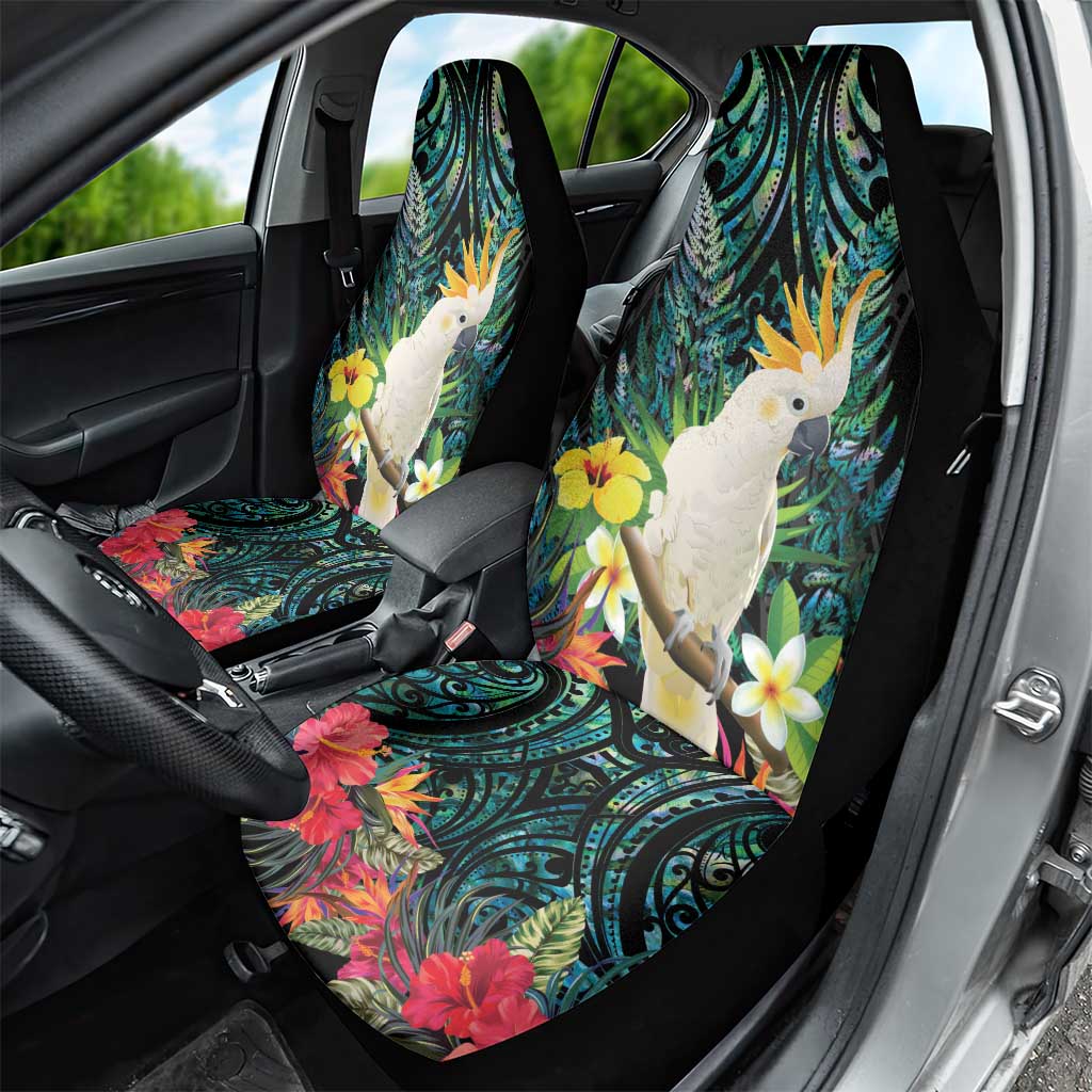 Sulphur-crested Cockatoo New Zealand Car Seat Cover Paua Shell Aotearoa Maori Tropical Flowers - Polynesian Pride