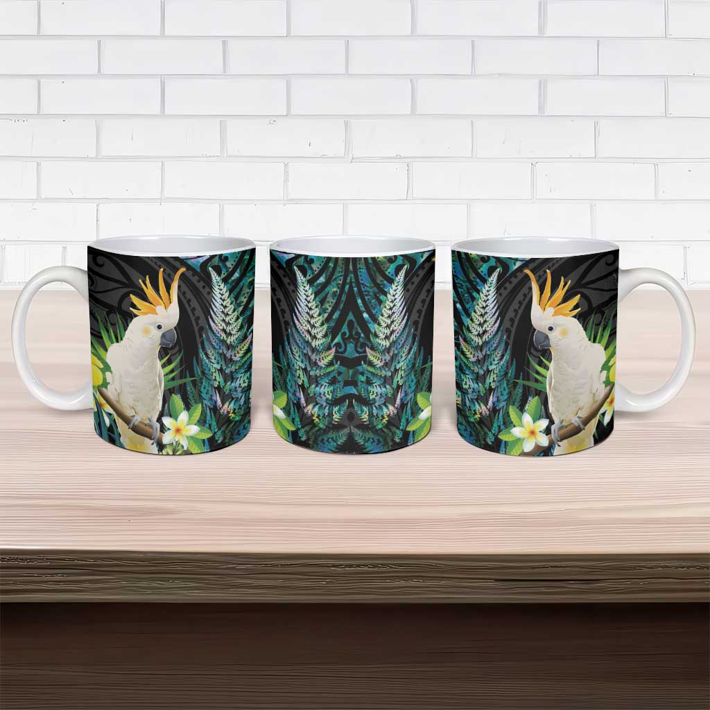 Sulphur-crested Cockatoo New Zealand Ceramic Mug Paua Shell Aotearoa Maori Tropical Flowers - Polynesian Pride