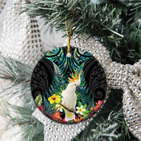 Sulphur-crested Cockatoo New Zealand Ceramic Ornament Paua Shell Aotearoa Maori Tropical Flowers LT14 - Polynesian Pride