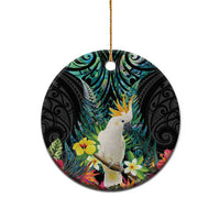 Sulphur-crested Cockatoo New Zealand Ceramic Ornament Paua Shell Aotearoa Maori Tropical Flowers LT14 - Polynesian Pride