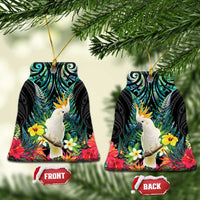Sulphur-crested Cockatoo New Zealand Ceramic Ornament Paua Shell Aotearoa Maori Tropical Flowers LT14 Bell Flake Black - Polynesian Pride