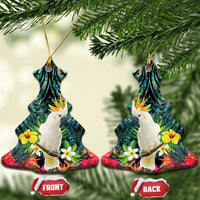 Sulphur-crested Cockatoo New Zealand Ceramic Ornament Paua Shell Aotearoa Maori Tropical Flowers LT14 Christmas Tree Black - Polynesian Pride