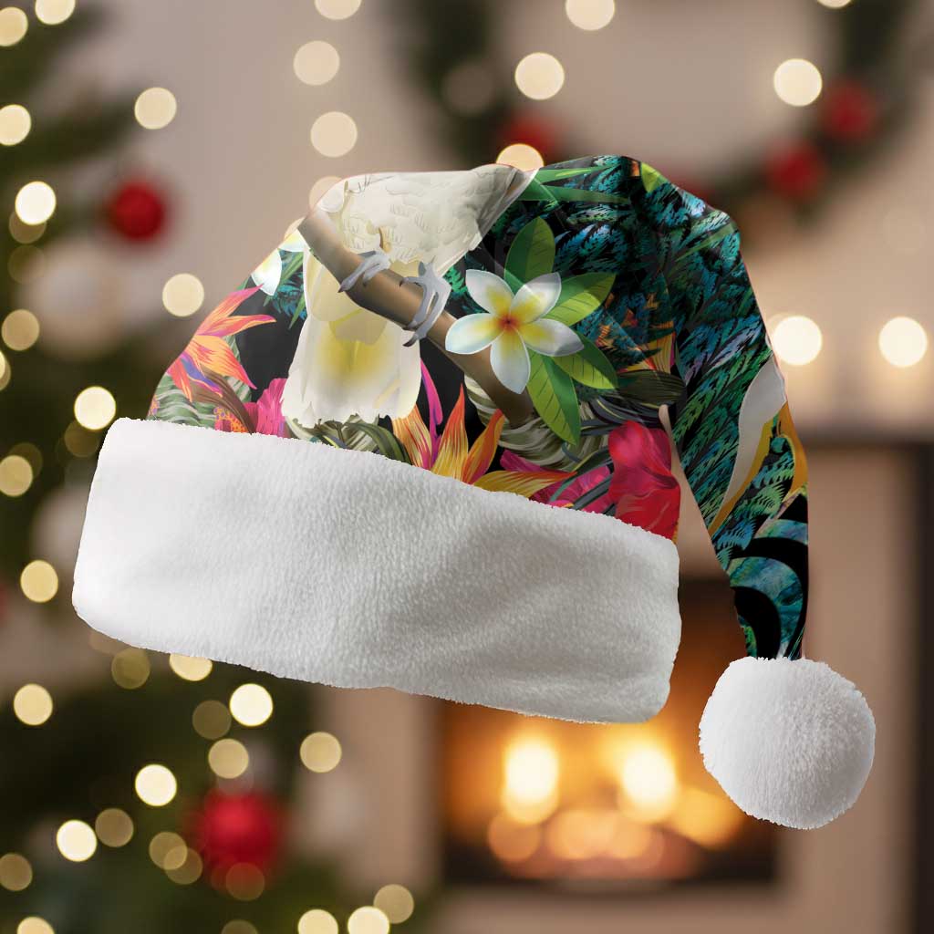Sulphur-crested Cockatoo New Zealand Christmas Santa Hat Paua Shell Aotearoa Maori Tropical Flowers LT14 Without Fur Black - Polynesian Pride