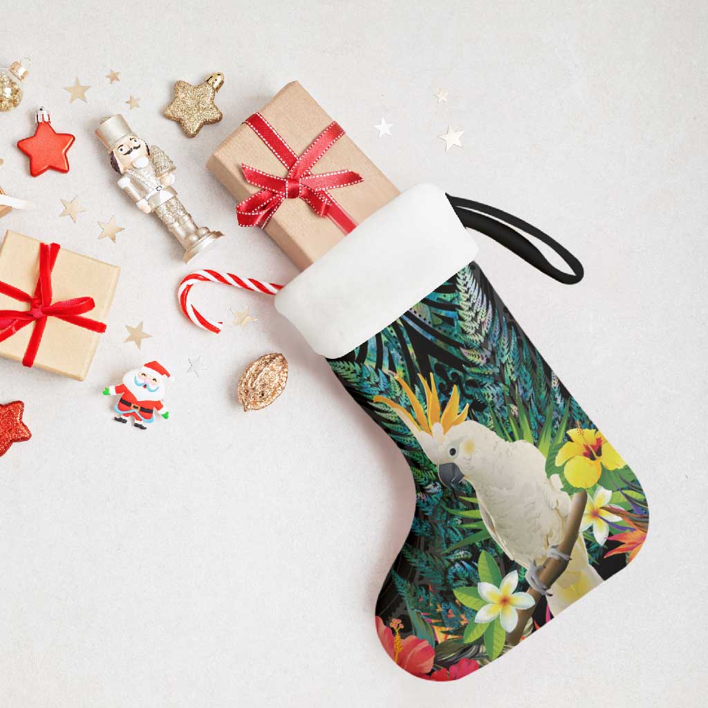 Sulphur-crested Cockatoo New Zealand Christmas Stocking Paua Shell Aotearoa Maori Tropical Flowers LT14 - Polynesian Pride