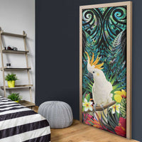 Sulphur-crested Cockatoo New Zealand Door Cover Paua Shell Aotearoa Maori Tropical Flowers LT14 - Polynesian Pride
