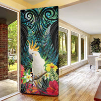 Sulphur-crested Cockatoo New Zealand Door Cover Paua Shell Aotearoa Maori Tropical Flowers LT14 - Polynesian Pride