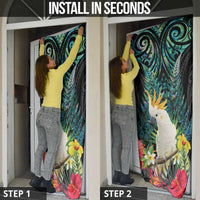 Sulphur-crested Cockatoo New Zealand Door Cover Paua Shell Aotearoa Maori Tropical Flowers LT14 - Polynesian Pride