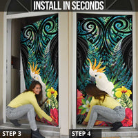 Sulphur-crested Cockatoo New Zealand Door Cover Paua Shell Aotearoa Maori Tropical Flowers LT14 - Polynesian Pride