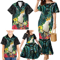 Sulphur-crested Cockatoo New Zealand Family Matching Mermaid Dress and Hawaiian Shirt Paua Shell Aotearoa Maori Tropical Flowers LT14 - Polynesian Pride