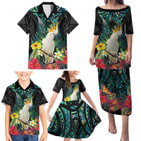 Sulphur-crested Cockatoo New Zealand Family Matching Puletasi and Hawaiian Shirt Paua Shell Aotearoa Maori Tropical Flowers LT14 - Polynesian Pride
