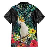 Sulphur-crested Cockatoo New Zealand Family Matching Tank Maxi Dress and Hawaiian Shirt Paua Shell Aotearoa Maori Tropical Flowers LT14 - Polynesian Pride