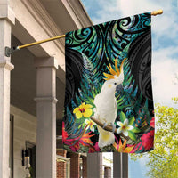Sulphur-crested Cockatoo New Zealand Garden Flag Paua Shell Aotearoa Maori Tropical Flowers LT14 House Flag Black - Polynesian Pride